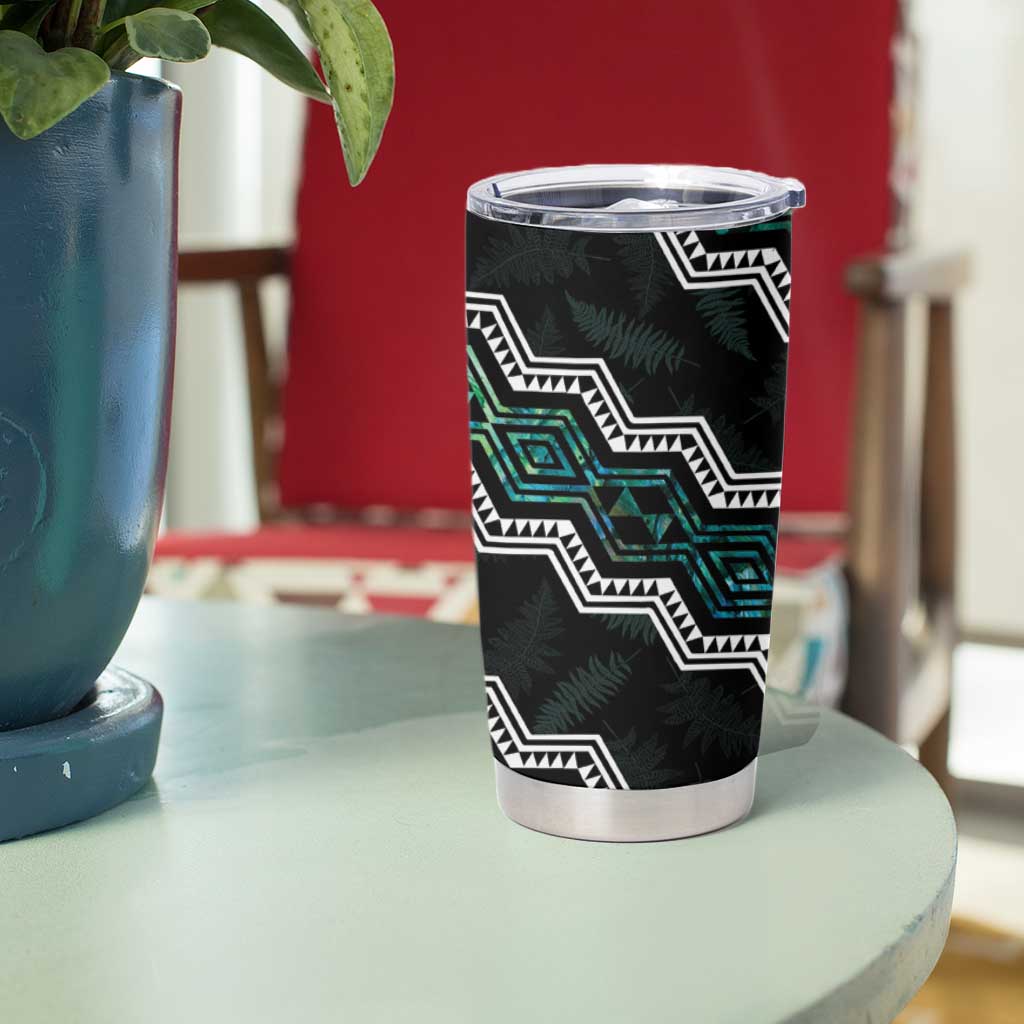 Personalised Taniko Aotearoa Mix Paua Shell Tumbler Cup Niho Taniwha Turquoise Glitter