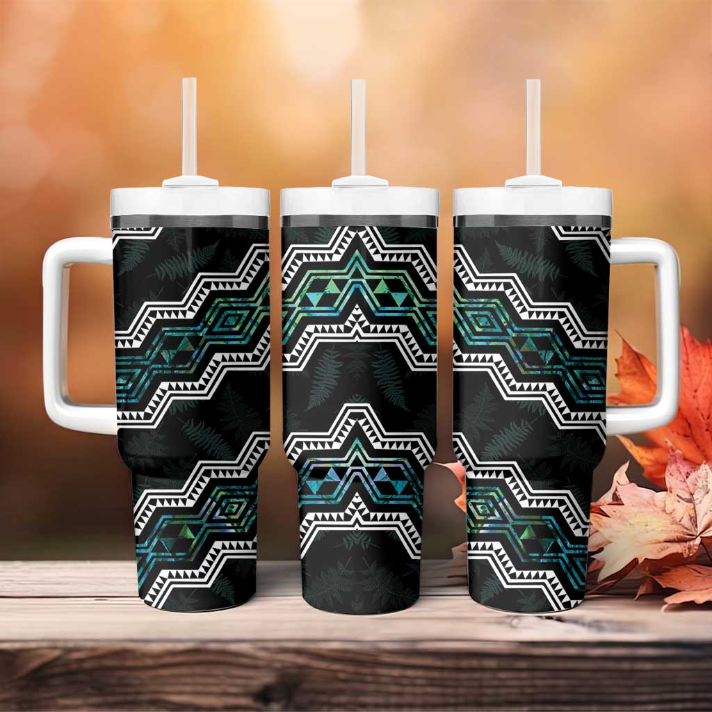 Personalised Taniko Aotearoa Mix Paua Shell Tumbler With Handle Niho Taniwha Turquoise Glitter