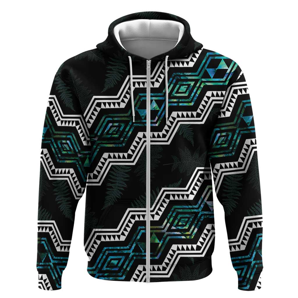 Personalised Taniko Aotearoa Mix Paua Shell Zip Hoodie Niho Taniwha Turquoise Glitter LT01 Zip Hoodie Turquoise - Polynesian Pride