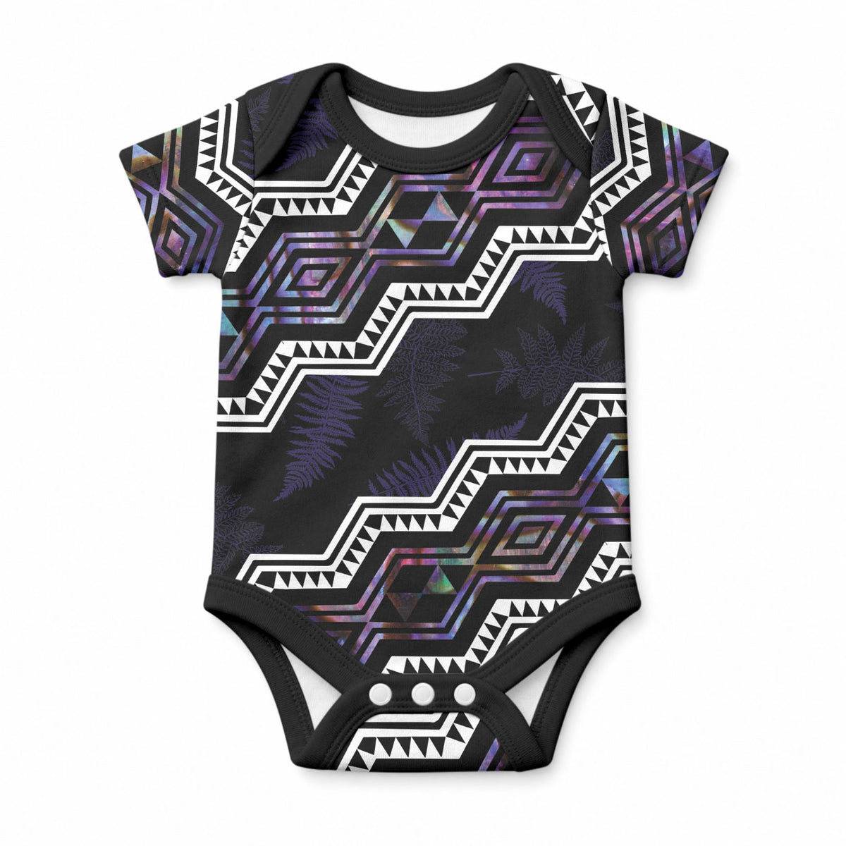 Personalised Taniko Aotearoa Mix Paua Shell Baby Onesie Niho Taniwha Lilac Glitter LT01 Purple - Polynesian Pride