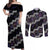 Personalised Taniko Aotearoa Mix Paua Shell Couples Matching Off Shoulder Maxi Dress and Long Sleeve Button Shirt Niho Taniwha Lilac Glitter