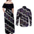 Personalised Taniko Aotearoa Mix Paua Shell Couples Matching Off Shoulder Maxi Dress and Long Sleeve Button Shirt Niho Taniwha Lilac Glitter