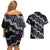 Personalised Taniko Aotearoa Mix Paua Shell Couples Matching Off Shoulder Short Dress and Hawaiian Shirt Niho Taniwha Lilac Glitter