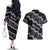 Personalised Taniko Aotearoa Mix Paua Shell Couples Matching Off The Shoulder Long Sleeve Dress and Hawaiian Shirt Niho Taniwha Lilac Glitter