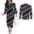 Personalised Taniko Aotearoa Mix Paua Shell Couples Matching Off The Shoulder Long Sleeve Dress and Long Sleeve Button Shirt Niho Taniwha Lilac Glitter