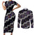 Personalised Taniko Aotearoa Mix Paua Shell Couples Matching Short Sleeve Bodycon Dress and Long Sleeve Button Shirt Niho Taniwha Lilac Glitter