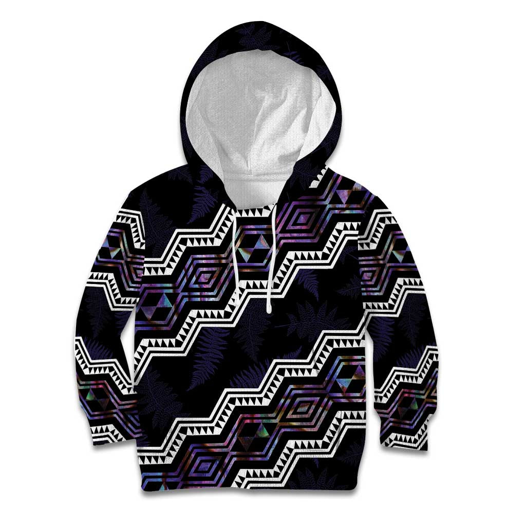 Personalised Taniko Aotearoa Mix Paua Shell Kid Hoodie Niho Taniwha Lilac Glitter