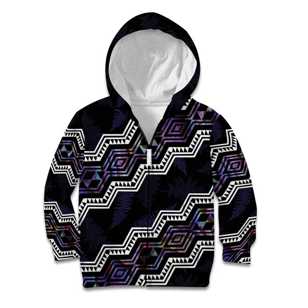 Personalised Taniko Aotearoa Mix Paua Shell Kid Hoodie Niho Taniwha Lilac Glitter