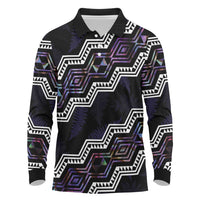 Personalised Taniko Aotearoa Mix Paua Shell Long Sleeve Polo Shirt Niho Taniwha Lilac Glitter LT01 Purple - Polynesian Pride