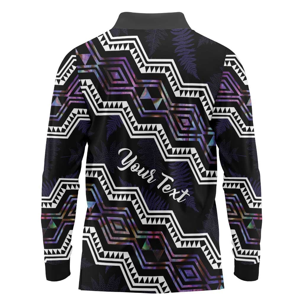 Personalised Taniko Aotearoa Mix Paua Shell Long Sleeve Polo Shirt Niho Taniwha Lilac Glitter LT01 - Polynesian Pride