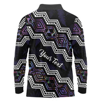 Personalised Taniko Aotearoa Mix Paua Shell Long Sleeve Polo Shirt Niho Taniwha Lilac Glitter LT01 - Polynesian Pride