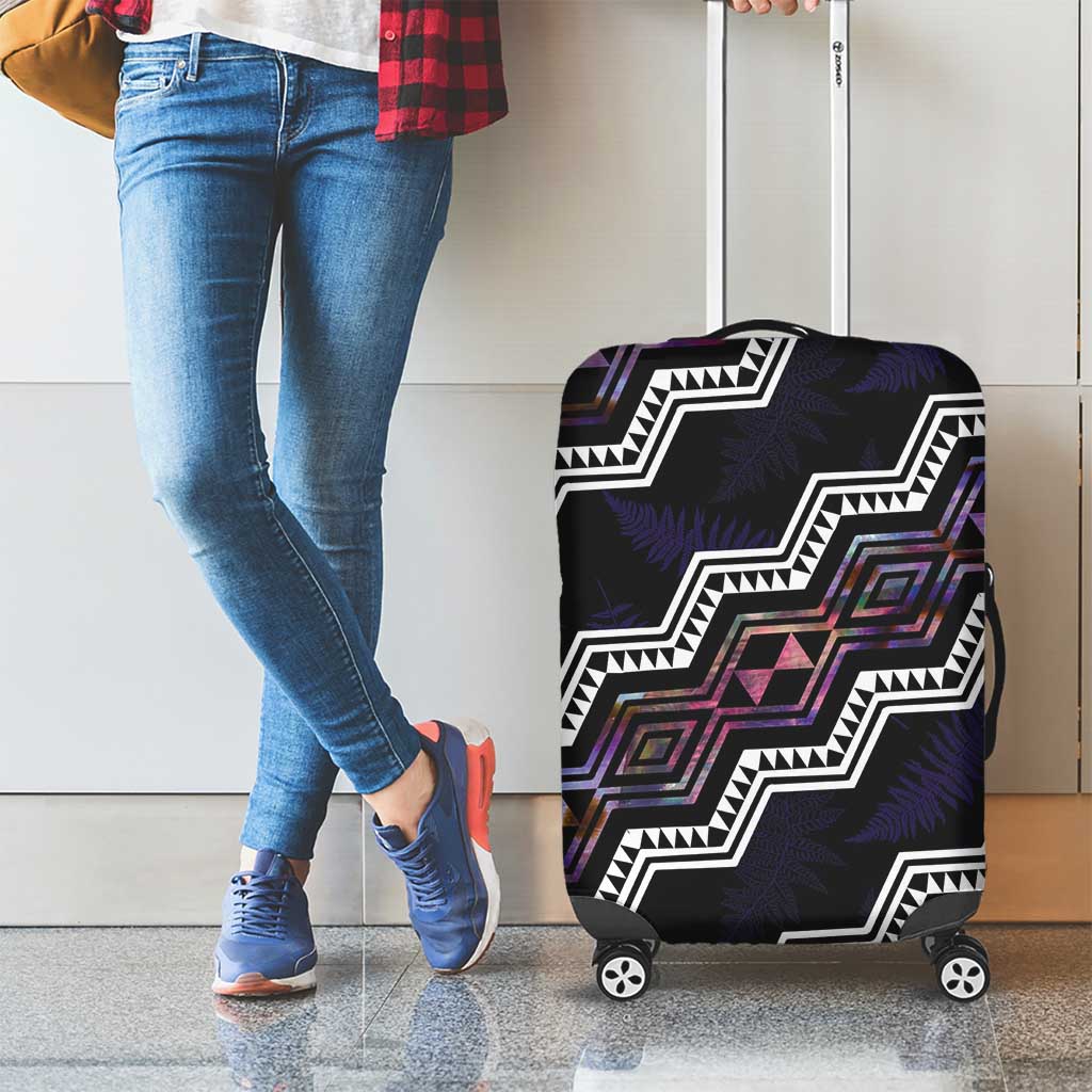 Personalised Taniko Aotearoa Mix Paua Shell Luggage Cover Niho Taniwha Lilac Glitter
