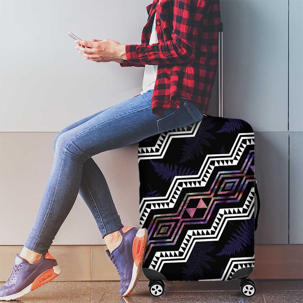 Personalised Taniko Aotearoa Mix Paua Shell Luggage Cover Niho Taniwha Lilac Glitter