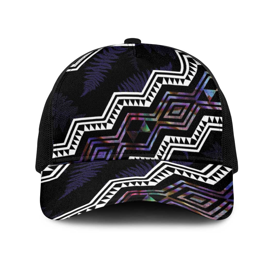 Taniko Aotearoa Mix Paua Shell Mesh Trucker Cap Niho Taniwha Lilac Glitter - Polynesian Pride