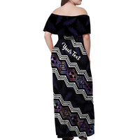 Personalised Taniko Aotearoa Mix Paua Shell Off Shoulder Maxi Dress Niho Taniwha Lilac Glitter LT01 - Polynesian Pride