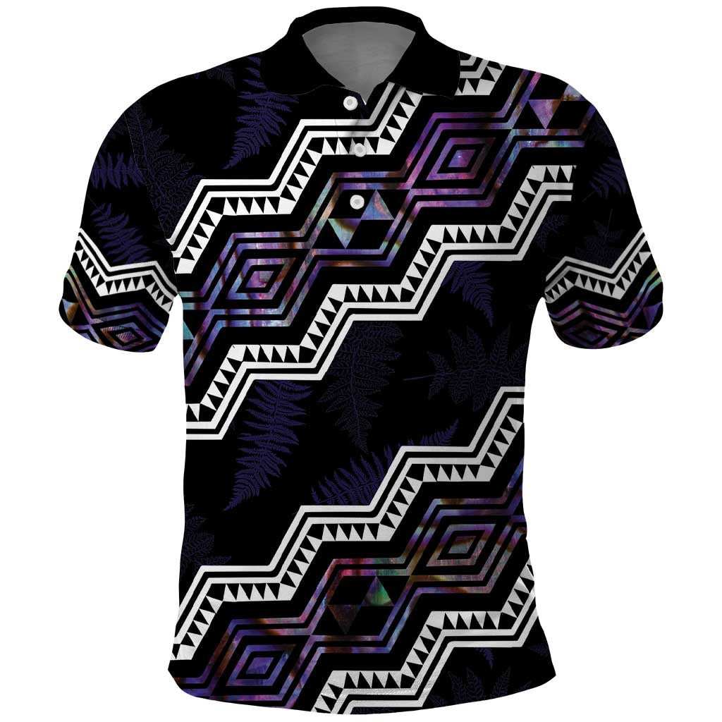 Personalised Taniko Aotearoa Mix Paua Shell Polo Shirt Niho Taniwha Lilac Glitter