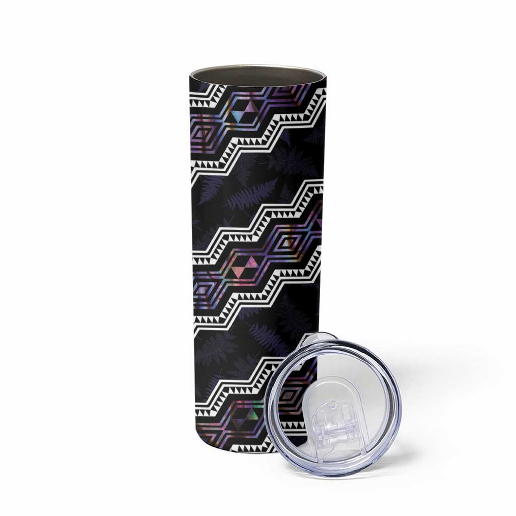 Personalised Taniko Aotearoa Mix Paua Shell Skinny Tumbler Niho Taniwha Lilac Glitter LT01 - Polynesian Pride
