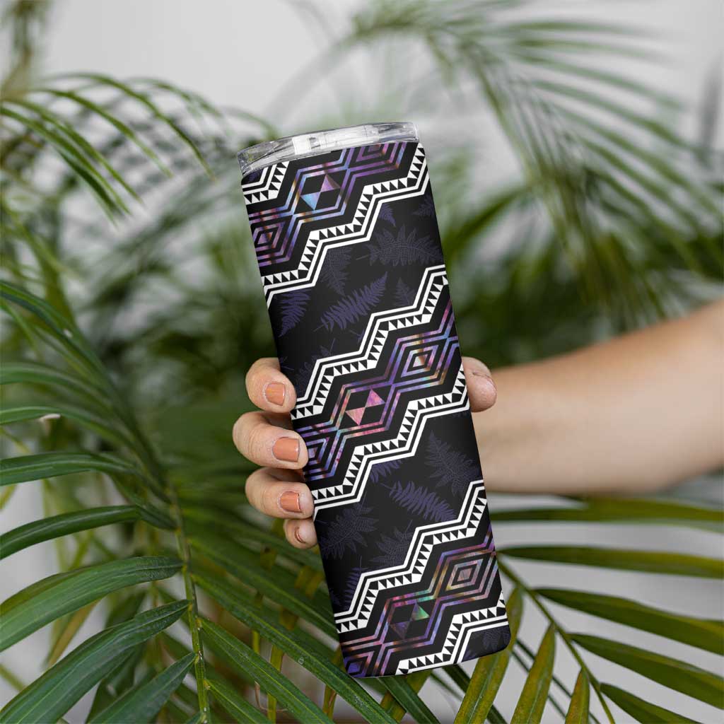Personalised Taniko Aotearoa Mix Paua Shell Skinny Tumbler Niho Taniwha Lilac Glitter LT01 - Polynesian Pride