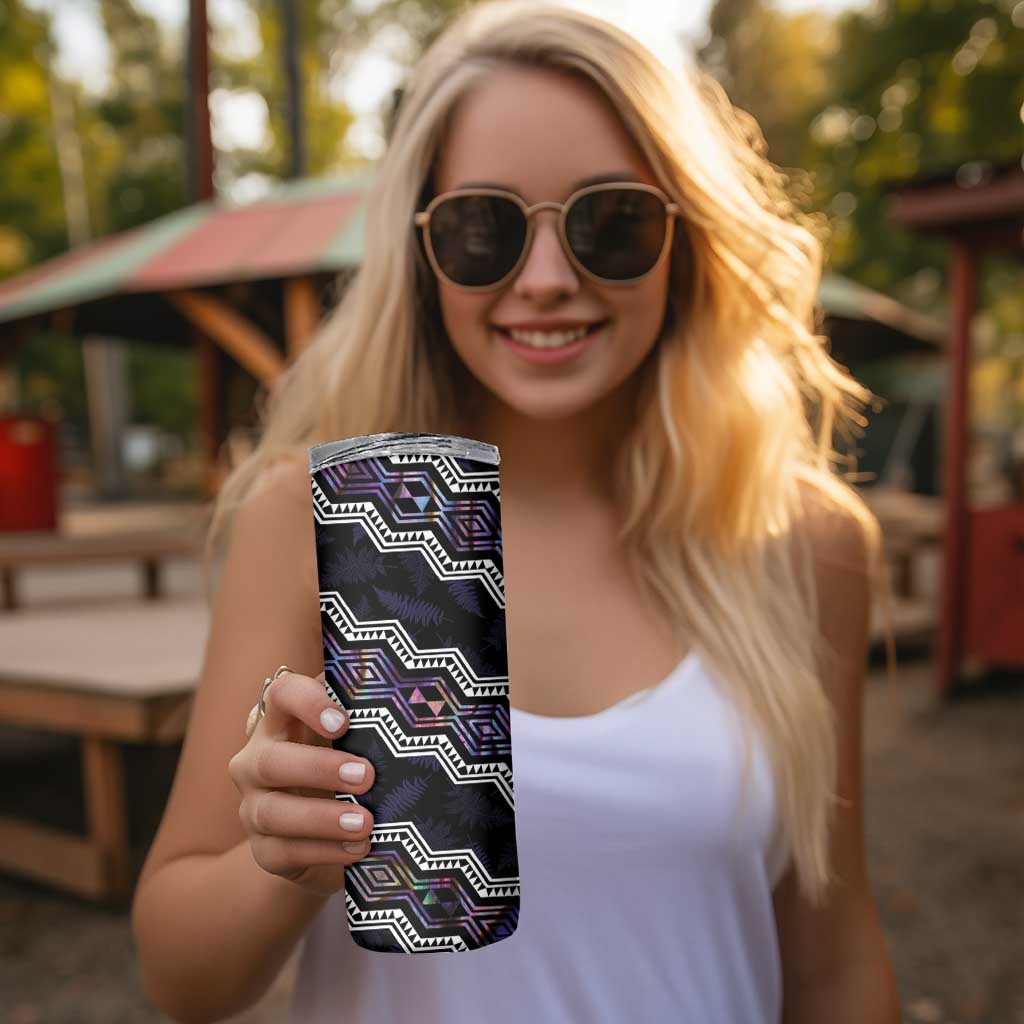 Personalised Taniko Aotearoa Mix Paua Shell Skinny Tumbler Niho Taniwha Lilac Glitter LT01 - Polynesian Pride