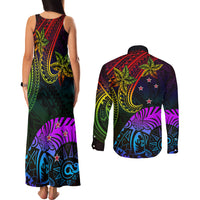 Wellington Pride Couples Matching Tank Maxi Dress and Long Sleeve Button Shirt Aotearoa Tribal Rainbow Pattern LT01 - Polynesian Pride