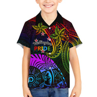 Wellington Pride Family Matching Off Shoulder Maxi Dress and Hawaiian Shirt Aotearoa Tribal Rainbow Pattern LT01 Son's Shirt Black - Polynesian Pride