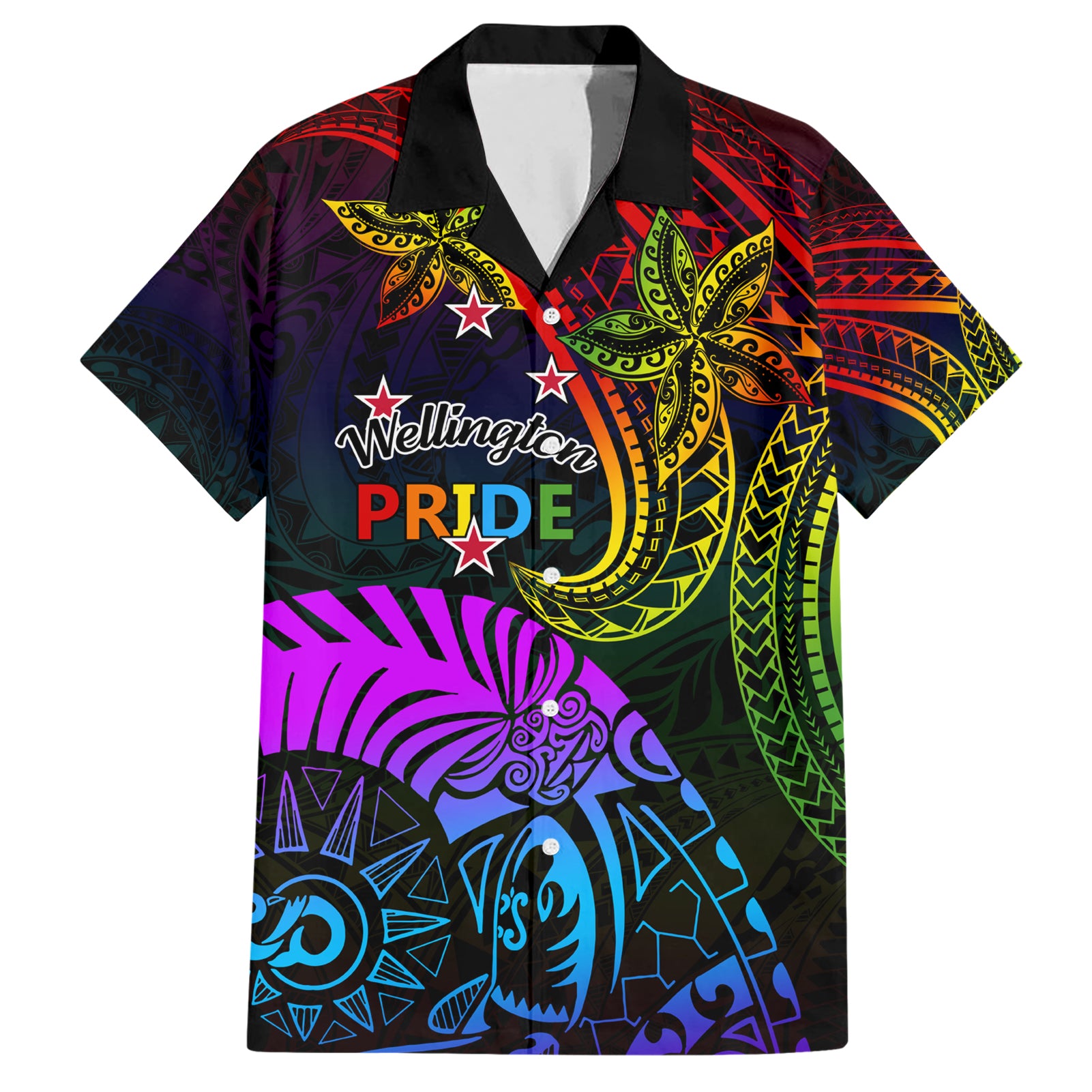 Wellington Pride Hawaiian Shirt Aotearoa Tribal Rainbow Pattern LT01 Black - Polynesian Pride