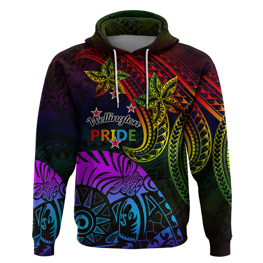 Wellington Pride Hoodie Aotearoa Tribal Rainbow Pattern LT01 Pullover Hoodie Black - Polynesian Pride