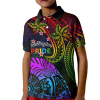 Wellington Pride Kid Polo Shirt Aotearoa Tribal Rainbow Pattern LT01 Kid Black - Polynesian Pride