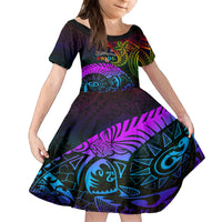 Wellington Pride Kid Short Sleeve Dress Aotearoa Tribal Rainbow Pattern LT01 KID Black - Polynesian Pride