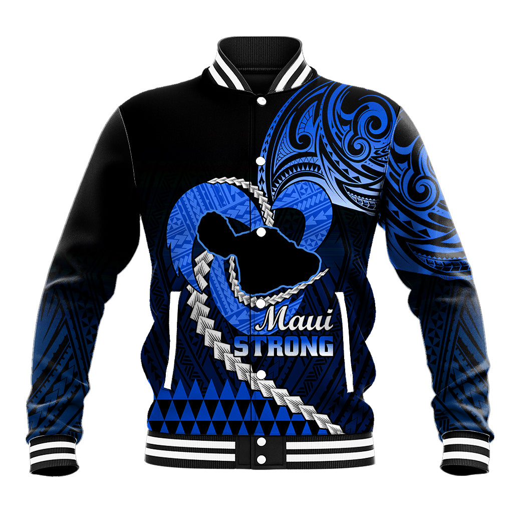 Personalised Hawaii Baseball Jacket Maui Be Strong Kakau Blue Version LT01 Unisex Blue - Polynesian Pride