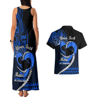 Personalised Hawaii Couples Matching Tank Maxi Dress and Hawaiian Shirt Maui Be Strong Kakau Blue Version LT01 - Polynesian Pride
