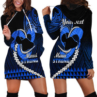 Personalised Hawaii Hoodie Dress Maui Be Strong Kakau Blue Version LT01 - Polynesian Pride