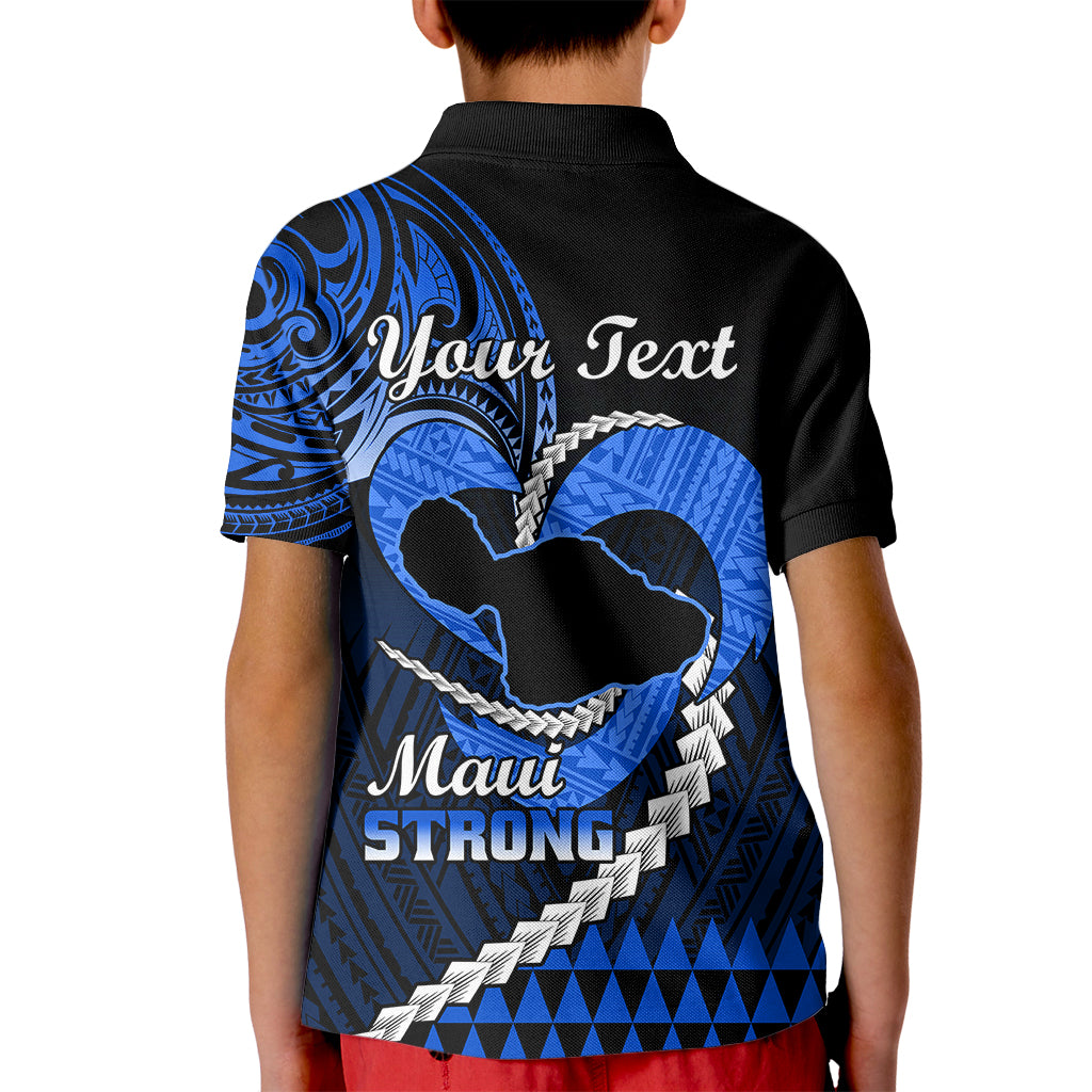 Personalised Hawaii Kid Polo Shirt Maui Be Strong Kakau Blue Version LT01 - Polynesian Pride
