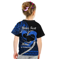 Personalised Hawaii Kid T Shirt Maui Be Strong Kakau Blue Version LT01 - Polynesian Pride