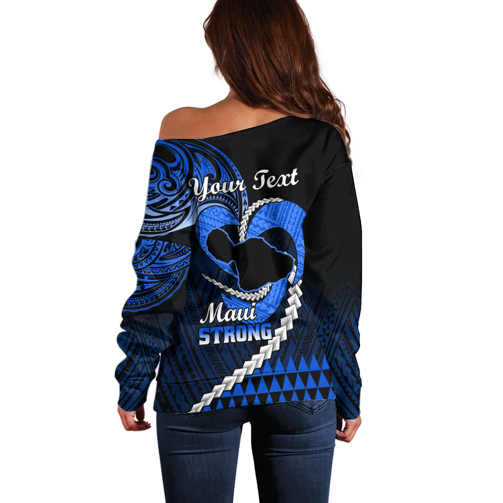 Personalised Hawaii Off Shoulder Sweater Maui Be Strong Kakau Blue Version LT01 - Polynesian Pride