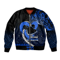 Personalised Hawaii Sleeve Zip Bomber Jacket Maui Be Strong Kakau Blue Version LT01 Unisex Blue - Polynesian Pride
