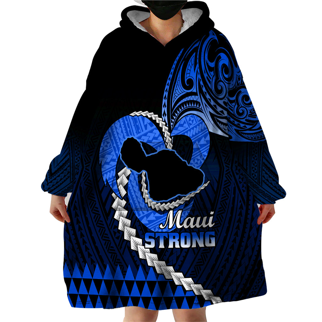 Personalised Hawaii Wearable Blanket Hoodie Maui Be Strong Kakau Blue Version LT01 - Polynesian Pride