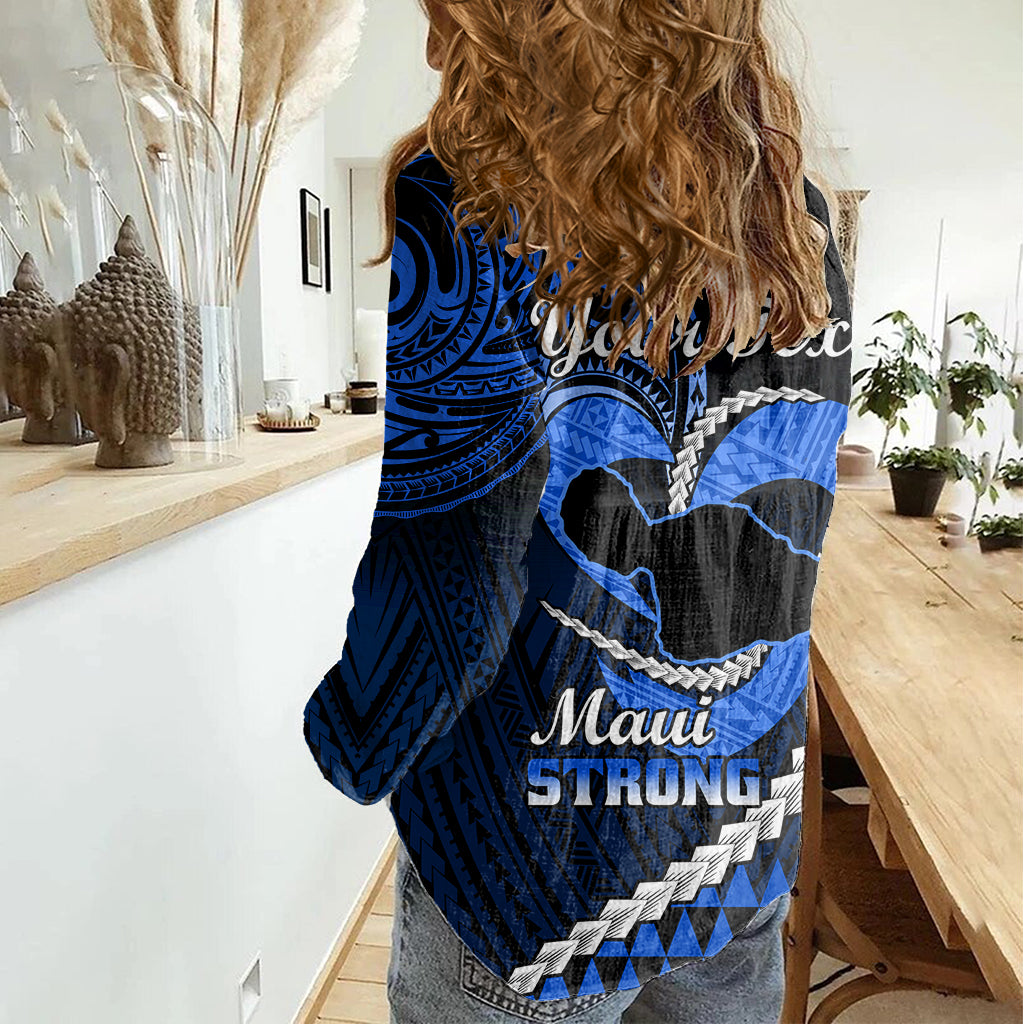 Personalised Hawaii Women Casual Shirt Maui Be Strong Kakau Blue Version LT01 - Polynesian Pride