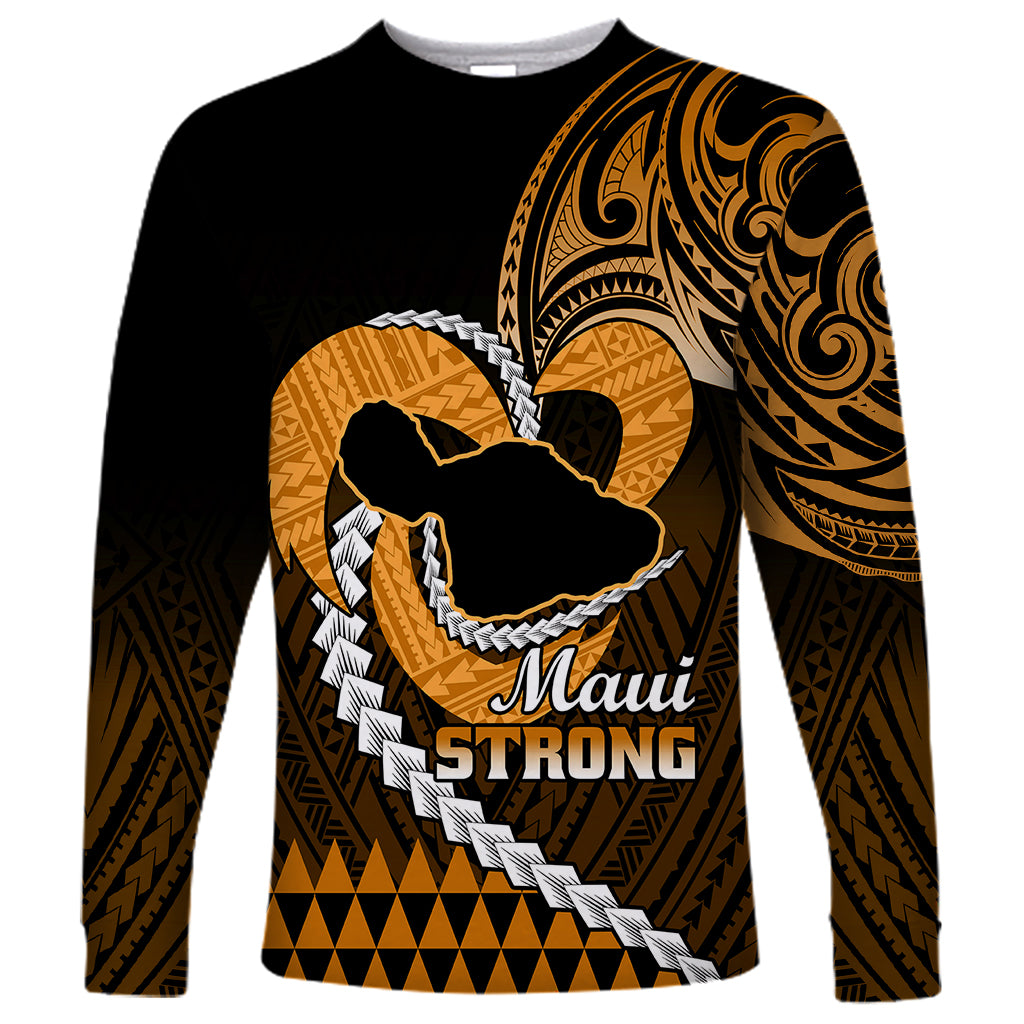 Personalised Hawaii Long Sleeve Shirt Maui Be Strong Kakau Gold Version LT01 Unisex Gold - Polynesian Pride