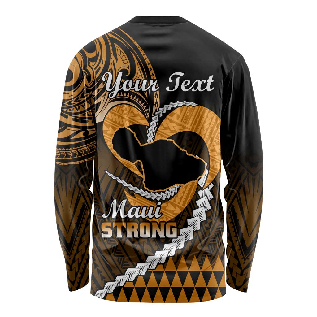 Personalised Hawaii Long Sleeve Shirt Maui Be Strong Kakau Gold Version LT01