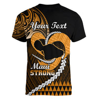 Personalised Hawaii Women V Neck T Shirt Maui Be Strong Kakau Gold Version LT01 - Polynesian Pride