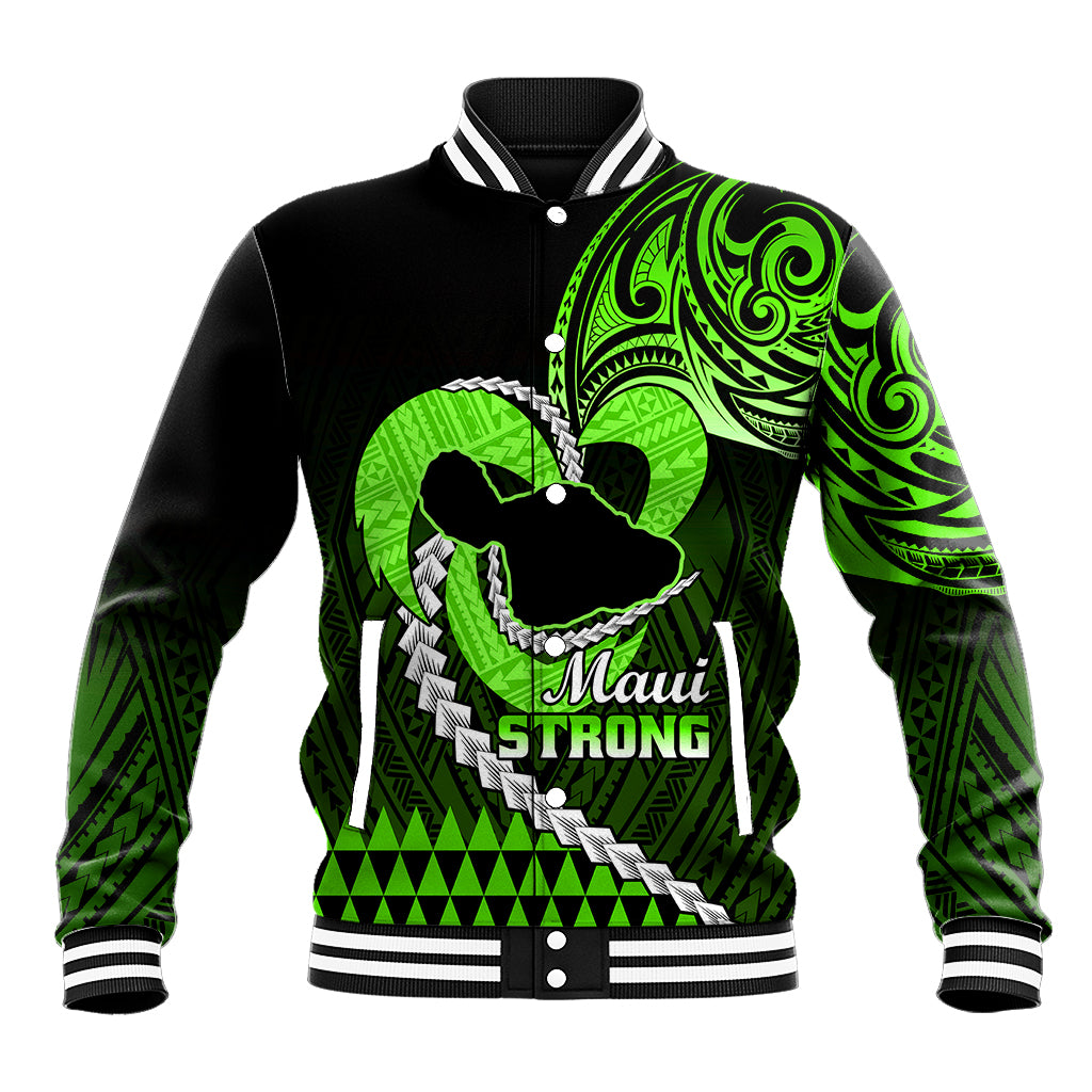 Personalised Hawaii Baseball Jacket Maui Be Strong Kakau Green Version LT01 Unisex Green - Polynesian Pride