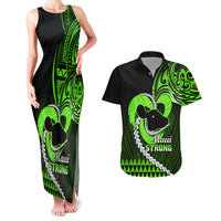 Personalised Hawaii Couples Matching Tank Maxi Dress and Hawaiian Shirt Maui Be Strong Kakau Green Version LT01 Green - Polynesian Pride