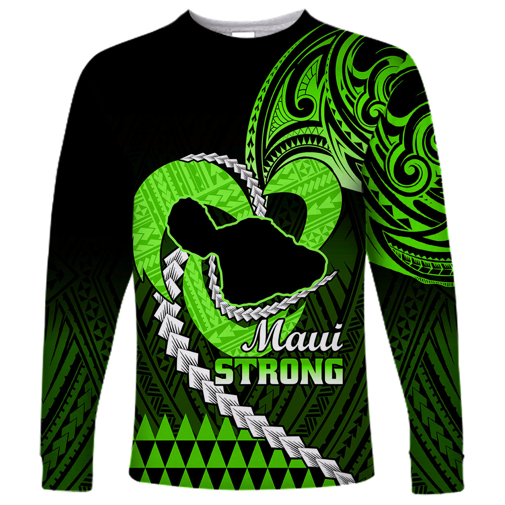 Personalised Hawaii Long Sleeve Shirt Maui Be Strong Kakau Green Version LT01 Unisex Green - Polynesian Pride