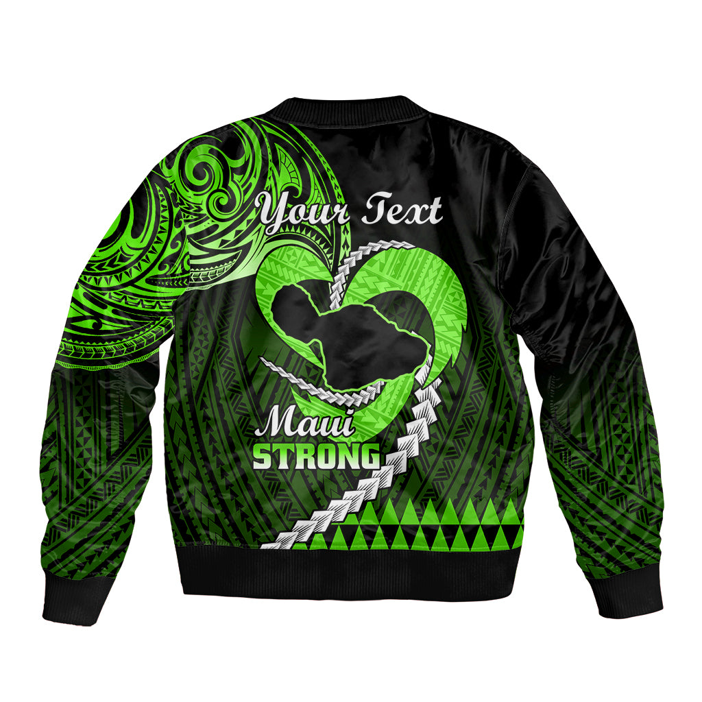 Personalised Hawaii Sleeve Zip Bomber Jacket Maui Be Strong Kakau Green Version LT01 - Polynesian Pride