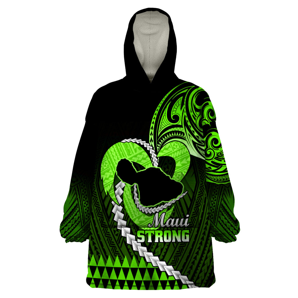 Personalised Hawaii Wearable Blanket Hoodie Maui Be Strong Kakau Green Version LT01 One Size Green - Polynesian Pride