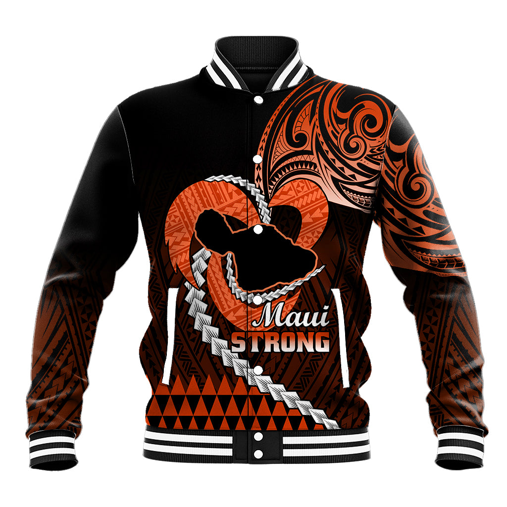 Personalised Hawaii Baseball Jacket Maui Be Strong Kakau Orange Version LT01 Unisex Orange - Polynesian Pride