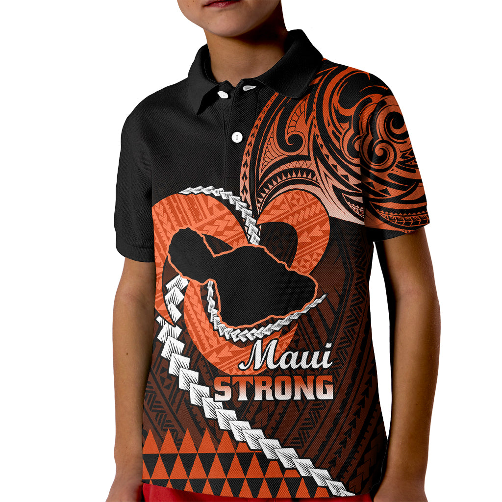 Personalised Hawaii Kid Polo Shirt Maui Be Strong Kakau Orange Version LT01 Kid Orange - Polynesian Pride