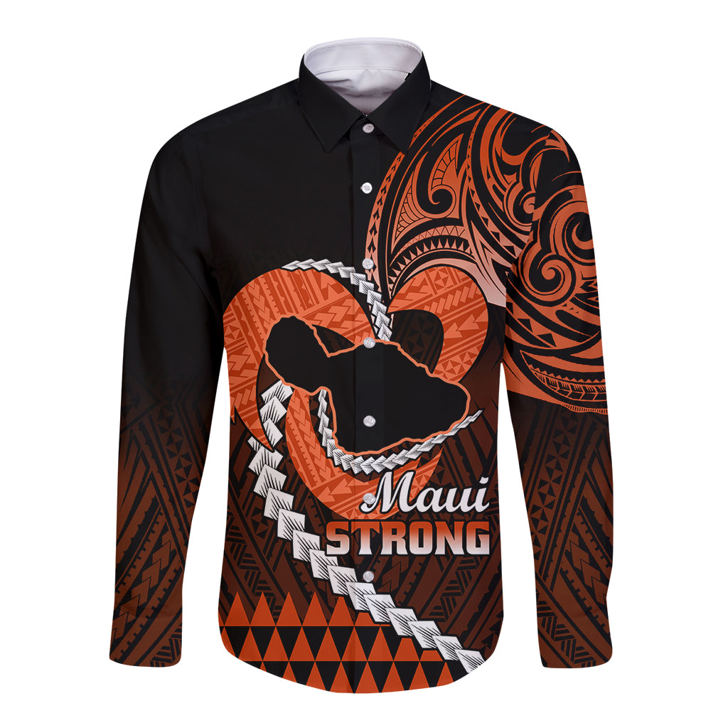 Personalised Hawaii Long Sleeve Button Shirt Maui Be Strong Kakau Orange Version LT01 Unisex Orange - Polynesian Pride