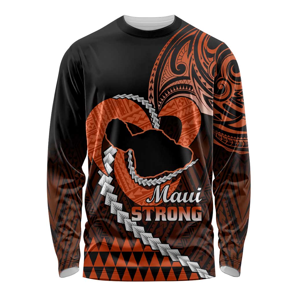 Personalised Hawaii Long Sleeve Shirt Maui Be Strong Kakau Orange Version LT01